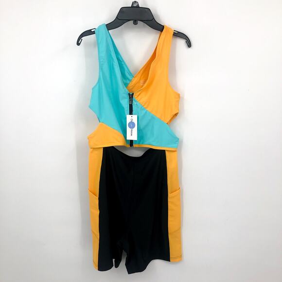 OUTDOOR VOICES SplashKnit 6" Bodysuit Small Colorblock Black Teal Yellow NWT - Picture 4 of 8